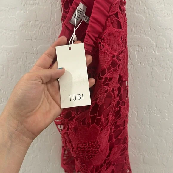 TOBI NWT women’s skirt mini size small pink lace S/P‎ lace bright Barbie core - Picture 5 of 6